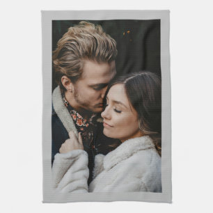 Bruiloft paar foto, licht grijze rand theedoek