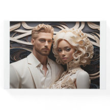 Bruiloft paar gekleed in wit gastenboek