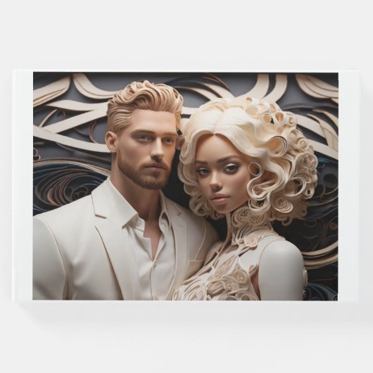 Bruiloft paar gekleed in wit gastenboek (Voorkant)