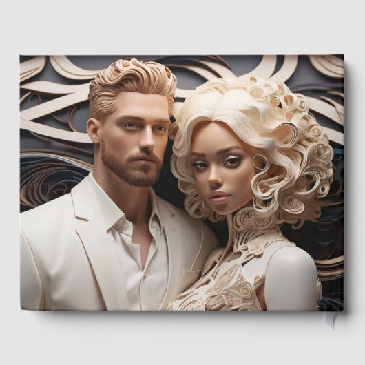 Bruiloft paar gekleed in wit gastenboek (Achterkant)