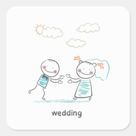 Bruiloft paar illustratie vierkante sticker (Voorkant)
