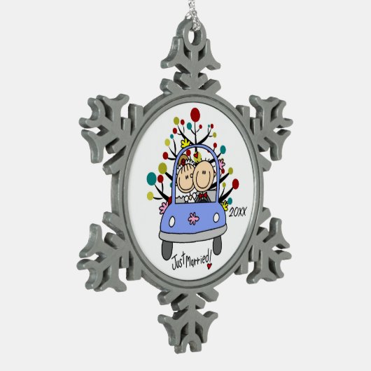 Bruiloft Paar in Auto Kerstmis Sneeuwvlok Ornament (Links)