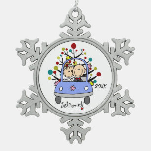 Bruiloft Paar in Auto Kerstmis Sneeuwvlok Ornament