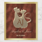 Bruiloft Paar Katten Goud Koper Wijn Etiket (Enkel label)