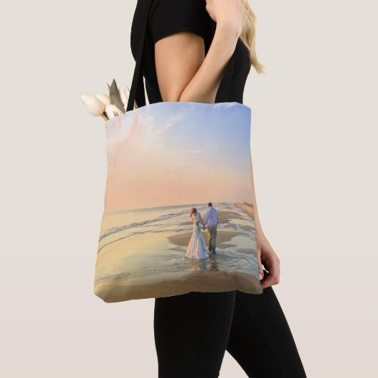 Bruiloft paar op het strand Canvas tas (Dichtbij)