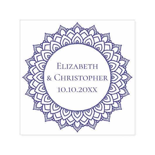 Bruiloft Paar Ronde Mandala Save The Date Zelfinktende Stempel (Design)