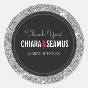 BRUILOFT PAAR SEAL modern zilver glitter zwart Ronde Sticker