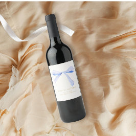 Bruiloft Paar Stoffig Blauw Lint Wijn Etiket