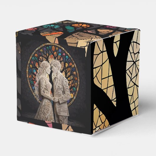 Bruiloft Paar & Tree of Life Wijn Tas Bedankdoosjes (Achterkant)