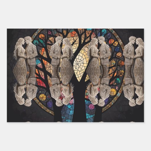 Bruiloft Paar & Tree of Life Wijn Tas Inpakpapier Vel (Voorkant 3)