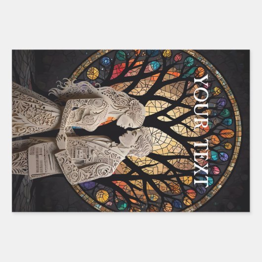 Bruiloft Paar & Tree of Life Wijn Tas Inpakpapier Vel (Voorkant)