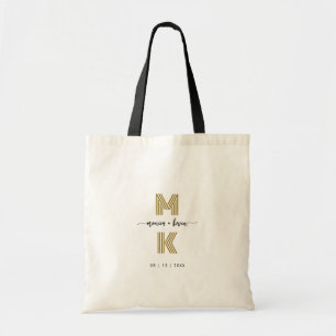 Bruiloft Paar Zwart Goud Elegant Eenvoudig Monogra Tote Bag