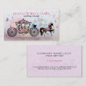 Bruiloft Paard & Koets Bloemen & Vlinders 3 Visitekaartje (Voorkant / Achterkant)