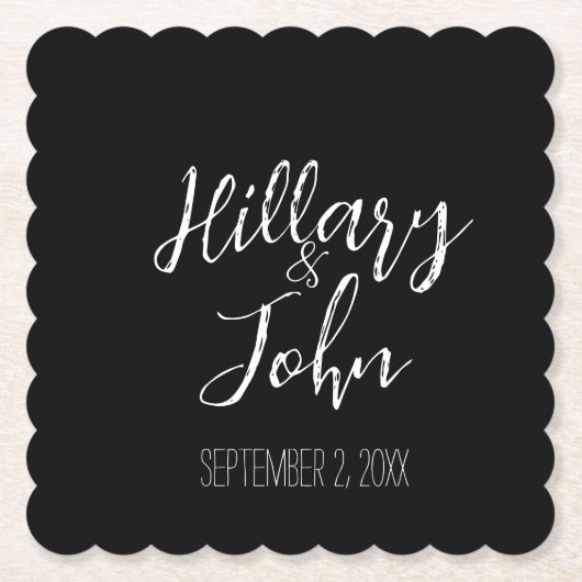 Bruiloft Paar's Naam en Datum Papier Onderzetters (Voorkant)