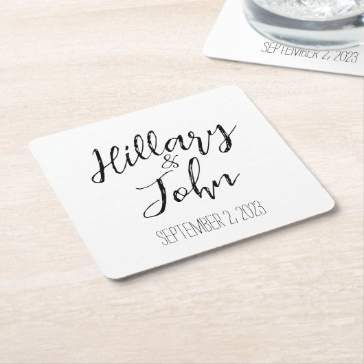 Bruiloft Paar's Naam en Datum Papier Onderzetters (Schuin)