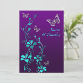 Bruiloft | Paarse Blauwgroen zilver, bloemig | Vli Kaart (Staand voorkant)
