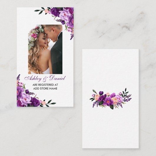 Bruiloft Paarse Bloemen Foto Registry Invoegen Kaa Informatiekaartje (Voorkant / Achterkant)