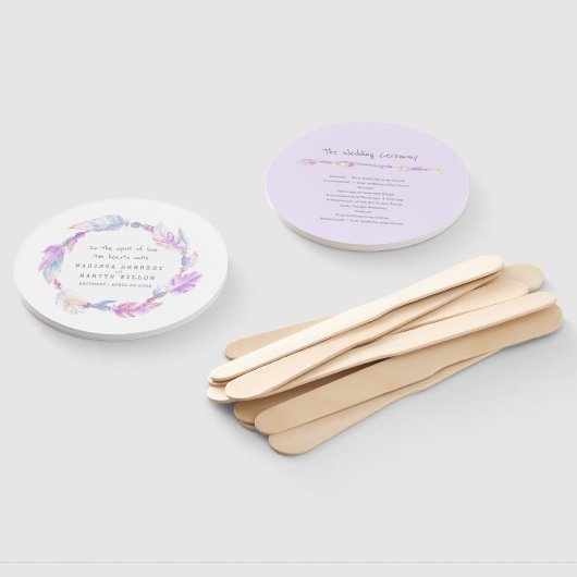 Bruiloft paarse boho veer kunst programma fans handwaaier (Niet-gemonteerd)