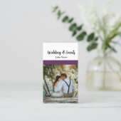 Bruiloft paarse en witte aangepaste foto visitekaartje (Staand voorkant)