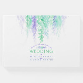 Bruiloft paarse groene bloem cascade gastenboek