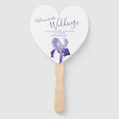 Bruiloft paarse iris bloemkunst programma fans handwaaier