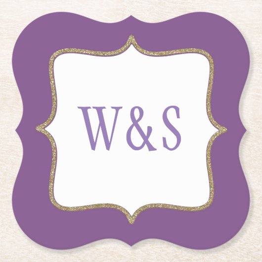 Bruiloft Paarse monogram papier Onderzetters (Voorkant)