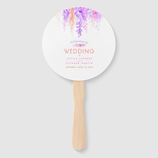 Bruiloft paarse oranje bloem cascade programma fan handwaaier (Voorkant)