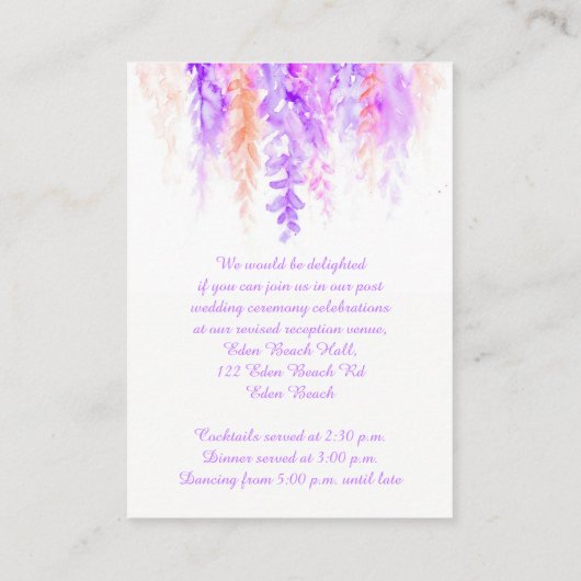 Bruiloft paarse oranje cascade info bijsluiter kaa informatiekaartje (Achterkant)