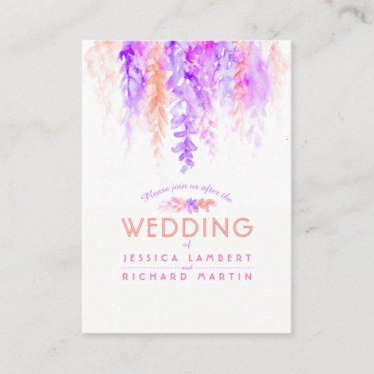 Bruiloft paarse oranje cascade info bijsluiter kaa informatiekaartje (Voorkant)