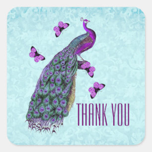 Bruiloft Paarse  Peacock DANK U V01C3 Vierkante Sticker