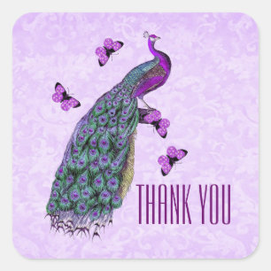 Bruiloft Paarse  Peacock DANK U V01C3A Vierkante Sticker