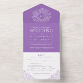 Bruiloft paarse witte bladeren allemaal in één uit all in one uitnodiging (Binnen)