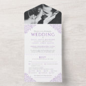 Bruiloft paarse witte bladeren foto maaltijd RSVP  All In One Uitnodiging (Binnen)
