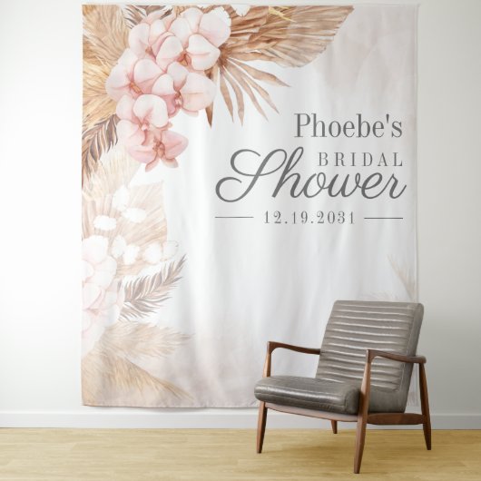 Bruiloft Pampas Gras Tan Rustieke Bloemen Wandkleed (In situ)