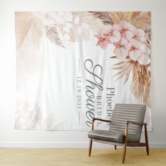 Bruiloft Pampas Gras Taupe Rustieke Bloemen Wandkleed (In Situ (horizontaal))