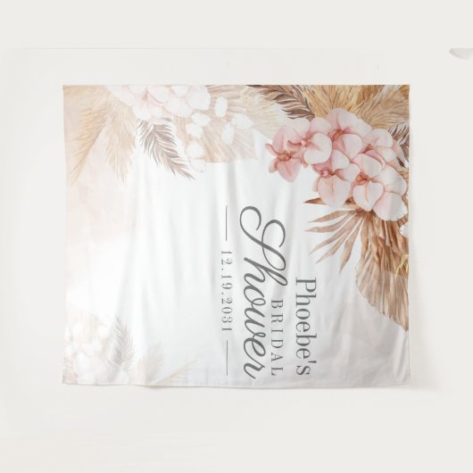 Bruiloft Pampas Gras Taupe Rustieke Bloemen Wandkleed (Voorkant (horizontaal))