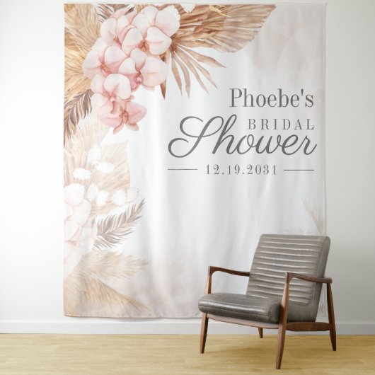 Bruiloft Pampas Gras Taupe Rustieke Bloemen Wandkleed (In situ)