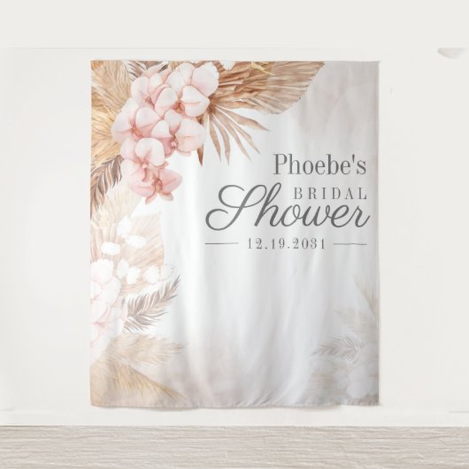 Bruiloft Pampas Gras Taupe Rustieke Bloemen Wandkleed (Voorkant)