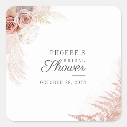 Bruiloft Pampas Gras Taupe Terracotta Vierkante Sticker (Voorkant)