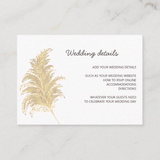 Bruiloft Pampas Grass Tan Op Wit Details Info Informatiekaartje (Achterkant)