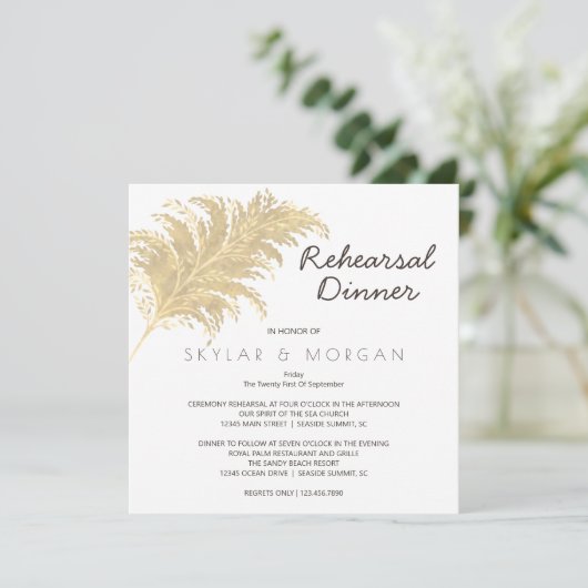 Bruiloft Pampas Grass Tan op witte repetitie Kaart (Staand voorkant)