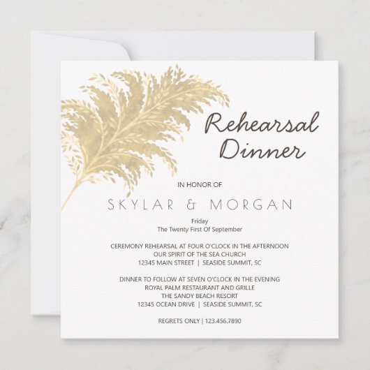 Bruiloft Pampas Grass Tan op witte repetitie Kaart (Voorkant)