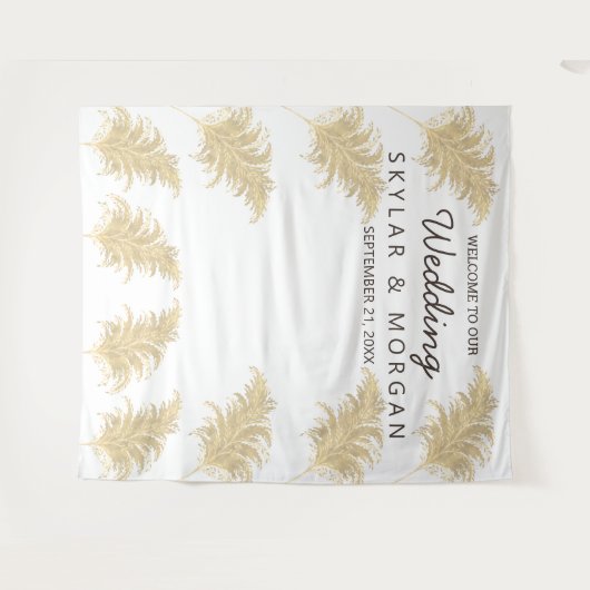 Bruiloft Pampas Grass Tan op witte selfie Foto Wandkleed (Voorkant (horizontaal))