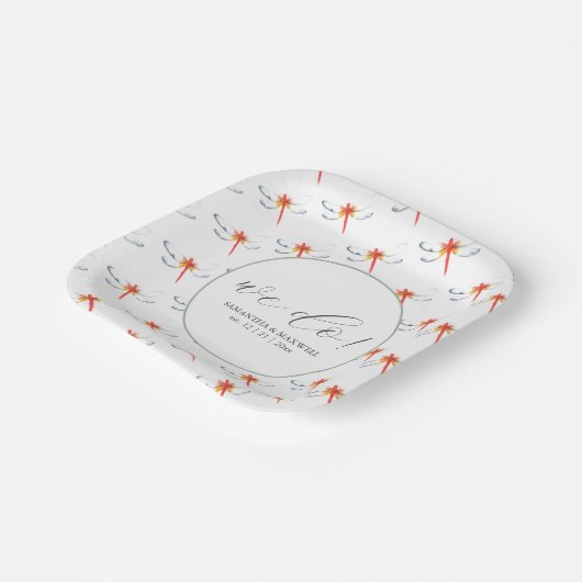 Bruiloft papier Borden rode libel Papieren Bordje (Gebogen)