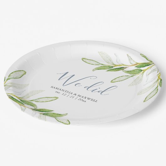 Bruiloft papier Borden Waterverf groen Papieren Bordje (Gekanteld)