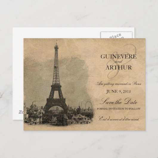 bruiloft Parijs Frankrijk Save the Date Aankondigingskaart (Voorkant / Achterkant)