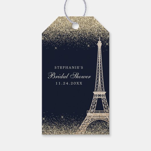Bruiloft Paris Eiffeltoren Gouden Glitter Bruidsfe Cadeaulabel (Voorkant)
