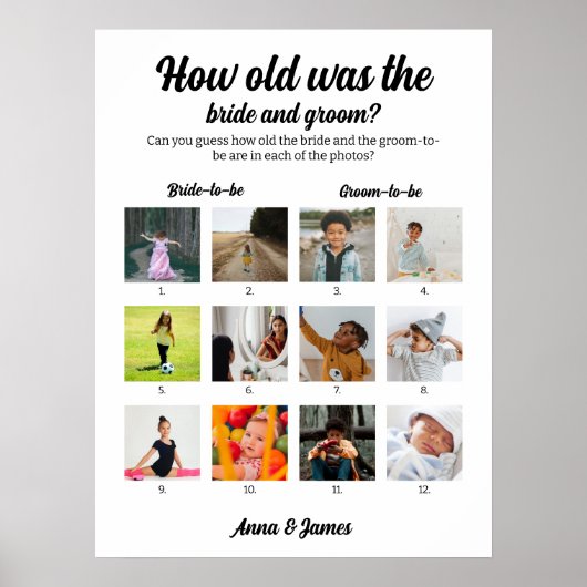 Bruiloft partij spel Hoe oud was bruid en bruidego Poster (Voorkant)
