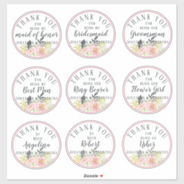 Bruiloft Party Dank u Individuele Roos Bloem Sticker