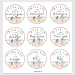 Bruiloft Party Dank u Individuele Roos Bloem Sticker